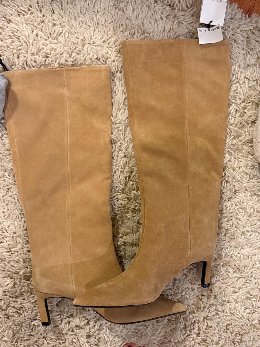 Zara Tall Suede Knee-High Boots in Tan this season 2026 in stores now